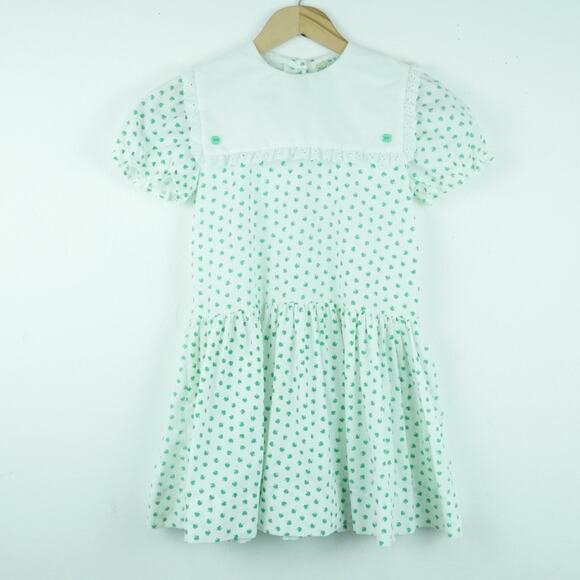 Vintage Other - Vintage 6X Girls Dress Sailor Collar Lace Trim Lucky Clover Novelty Print Ruffle